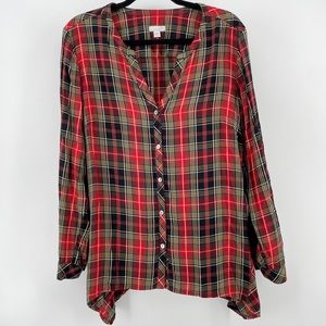 J.Jill Buttoned Shirt Tunic Red Plaid L